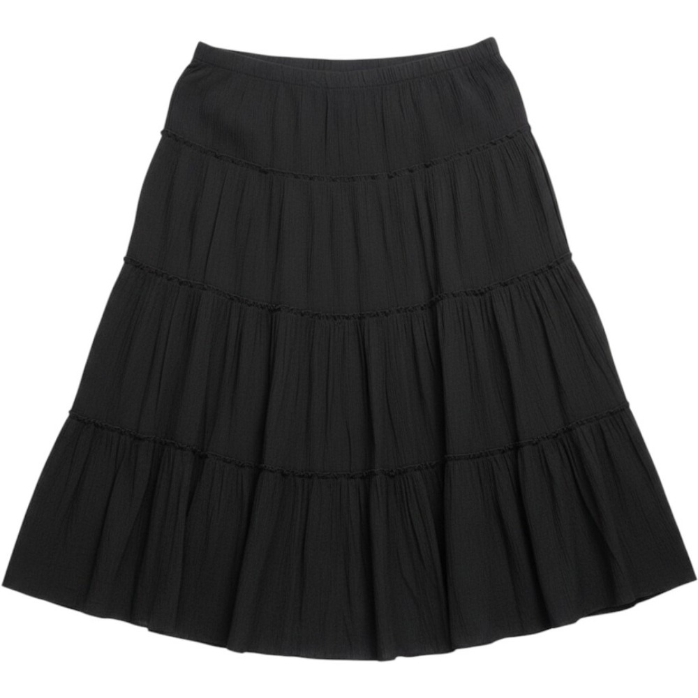 Sag Harbor Elastic Waist Black Skirt Tiered Womens XL Peasant Crinkled Rayon
